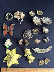 21 -pc Vintage Lot of Rhinestone & Other Brooches and some Matching Earrings