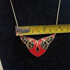 Vtg Modernist Red Enamel & Gold-Tone Collar Necklace 18”career