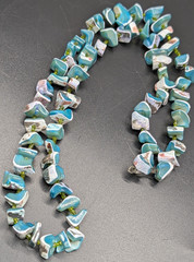 Vintage Teal Dyed Mother of Pearl Large Chip Bead Necklace
