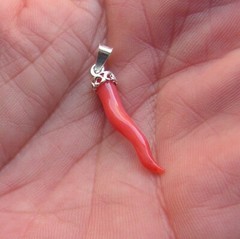 Christmas gift lucky horn Italian Silver Gold And Genuine Red Coral Mediterranea