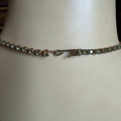 VTG MCM 1950s Necklace 14.5 Inch Green Rhinestone Emerald Glass Cabs Gold Plated