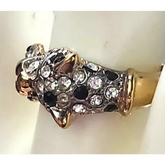 Vtg Jackie Collins Gold Plated Pave Leopard Cheetah Ring Size 8