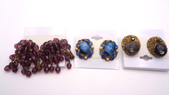 3 Vintage Ornate Filigree Porphyry Art Glass Cameo Waterfall Crystal Earring Lot