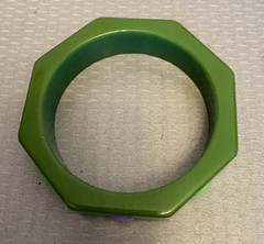 Vintage Bakelite Bangle Green Octagon Inlay Polka Dots Bracelet TESTED