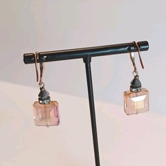 Vintage Square Faceted Crystal Rose Gold Fashion Earrings PLZ READ