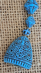 Neiger Brothers deco glass turquoise blue spiderweb flapper necklace with fob