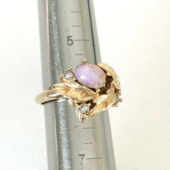 Vintage Avon Faux Fire Opal Rhinestone Leaves Gold Tone Adjustable Ladies Ring