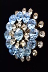 Vintage Sky Blue Rhinestone Starburst Brooch Crystal Silver Floral Pin 50s BinBI