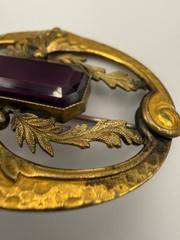 Vintage Sash Pin Brooch Purple Stone Gold Tone Signed George L Paine GLP