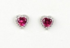 14k Solid White Gold Halo Heart Stud Earrings