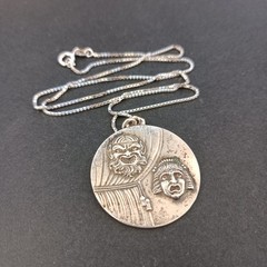 Theater Mask Silver Pendant Necklace Drama Comedy Art Vintage Masks Dramatic