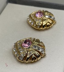 Nolan Miller Pink Venus Women’s Clip On Earrings Gold Plated Crystals