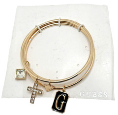 NEW GUESS 3 pc Charm Bracelet Set Stackable Bangle Stack Rose Gold Tone NWT