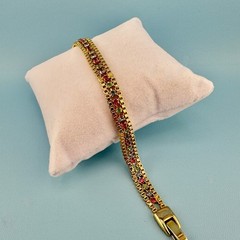 Vintage Rhinestone Bracelet Gold Tone Cup Chain Pastel Color Prong Set Stones 7″