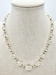 Vintage AB Faceted Glass Necklace Gold Plated 15”