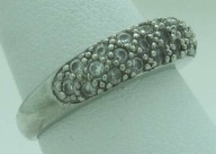 LOVELY ESTATE CHAPAL-ZENRAY 3-ROW WHITE STONE STERLING SILVER BAND RING, SZ 6.75