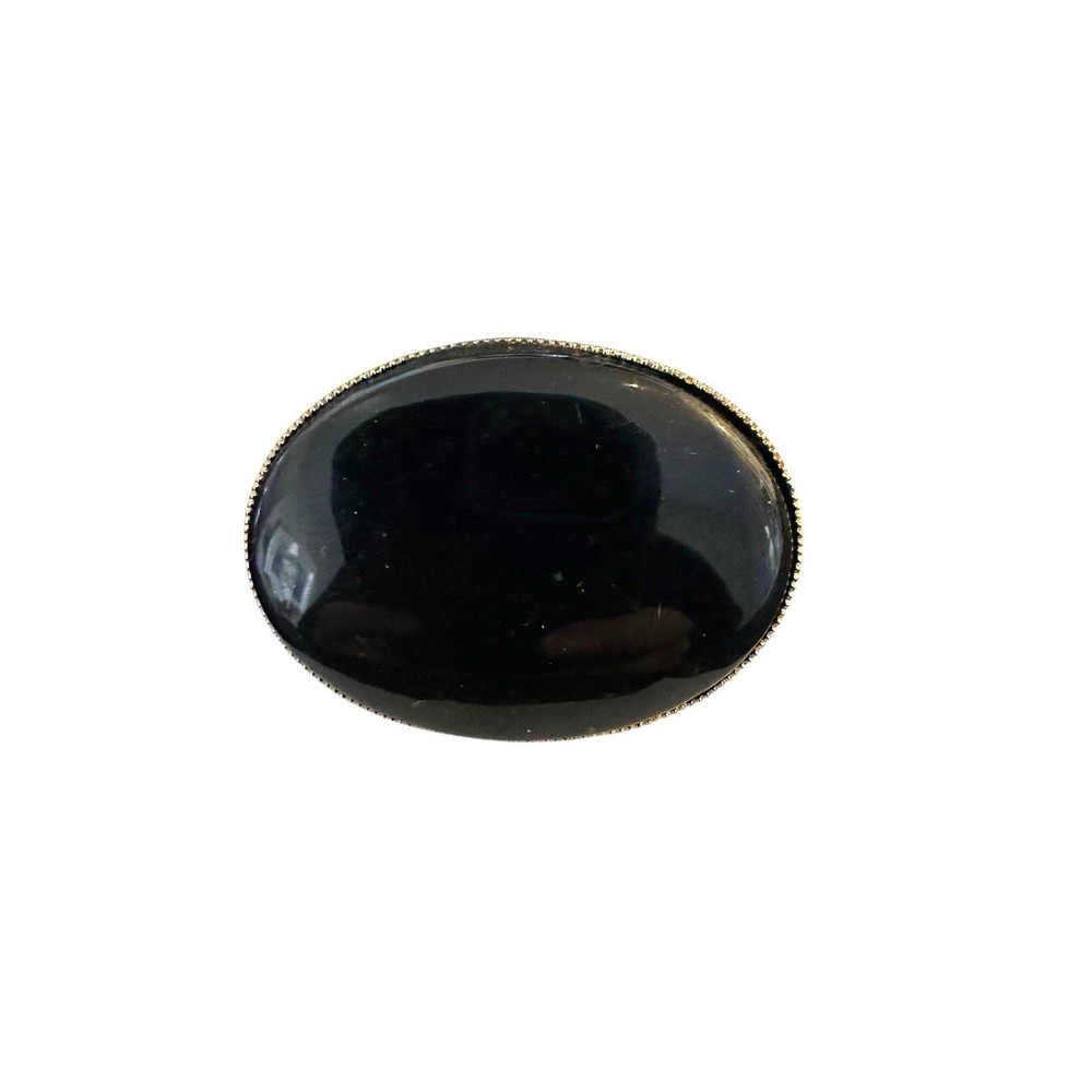 Vintage Black Onyx Oval Scarf Ring With Goldtone Metal Safety Clasp Estate EUC