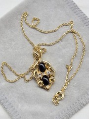 Vintage 1970s G.E.P Lind Pendant Goldtone Metal Onyx White CZ Faceted Stones