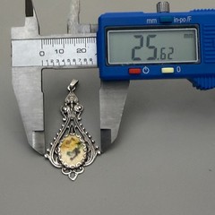 Vintage Victorian Handmade Floral Needlepoint Pendant Silver Tone Teardrop Charm