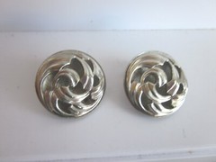 Vintage Filigree Clip On Earrings Silver tone LARGE Round 1.25 in