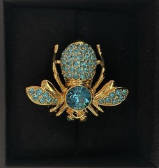 Vintage Joan Rivers Gold & Blue Topaz Bee Brooch Pin