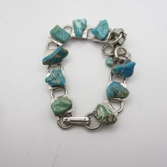 Vintage Stone Bracelet Blue Green Nuggets Silver Tone