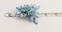 Vtg Sky Blue Glass Rhinestone AB Rose flower Lucite 3D Brooch Riveted
