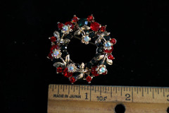 Red, White and Green Rhinestone Brooch BR47B