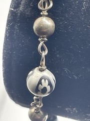 Vintage Sterling Silver Bracelet Beaded Black White Flowers 925 Small 6 1/4″