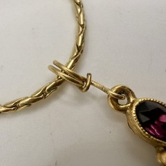 Vintage 1928 Gold Tone Rose Pendant Necklace Amethyst Purple Rhinestone