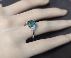 Vintage 14k White Gold Engagement Ring 3.00CT.Untreated Teal Sapphire GIA Cert