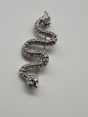 Vintage Swarovski Swan Silver tone Pave Crystal Snake brooch green eyes