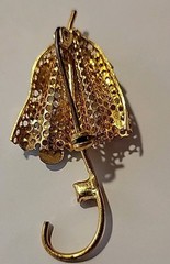 Goldtone Metal Enamel Rhinestone Lady Bug Flower Parasol Umbrella Pin Brooch