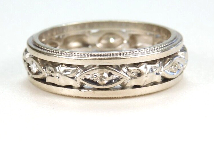 Antique Art Deco Diamond Wedding Band 14KW Ring Size 6 UK-L1/2 EGL USA 5.55 MM