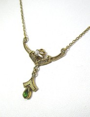 Victorian Gold Plate Lavalier Pendant Necklace w Glass Sets 2.0 grams