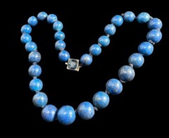 Necklace Lapis Lazuli Hand Knotted Beaded Sterling Silver Clasp Vintage 15.5 in