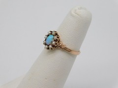 SWEET VICTORIAN 10K ROSE GOLD FIERY FIRE OPAL STONE PEARL RING SIZE 4.5