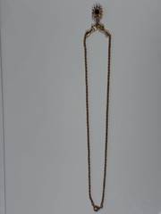 Roman Gold Tone Fancy Blue White Rhinestone Pendant 17.5” Necklace VTG