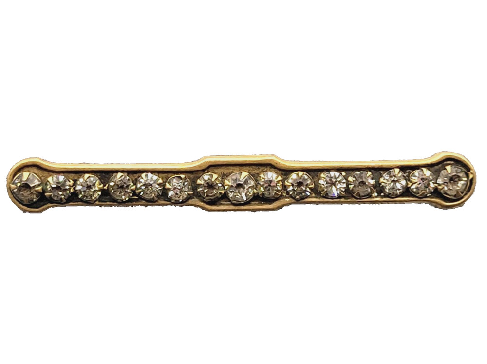 Edwardian Gold Plated with Rhinestones Brooch Bar Pin Circa 1920s