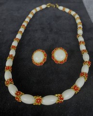Vintage Signed Trifari Necklace & Earring Set w/4 earring pairs, 1 Brooch, 1 Pin