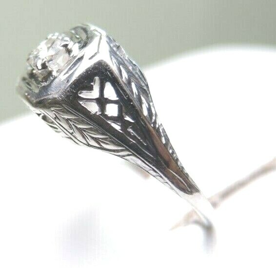 Antique Art Deco Belais Engagement 18K White Ring Size 6 UK-L1/2 EGL USA