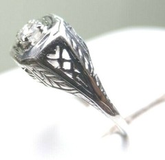 Antique Art Deco Belais Engagement 18K White Ring Size 6 UK-L1/2 EGL USA