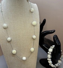 Vintage Napier Bracelet Necklace Set Cream Silver Tone