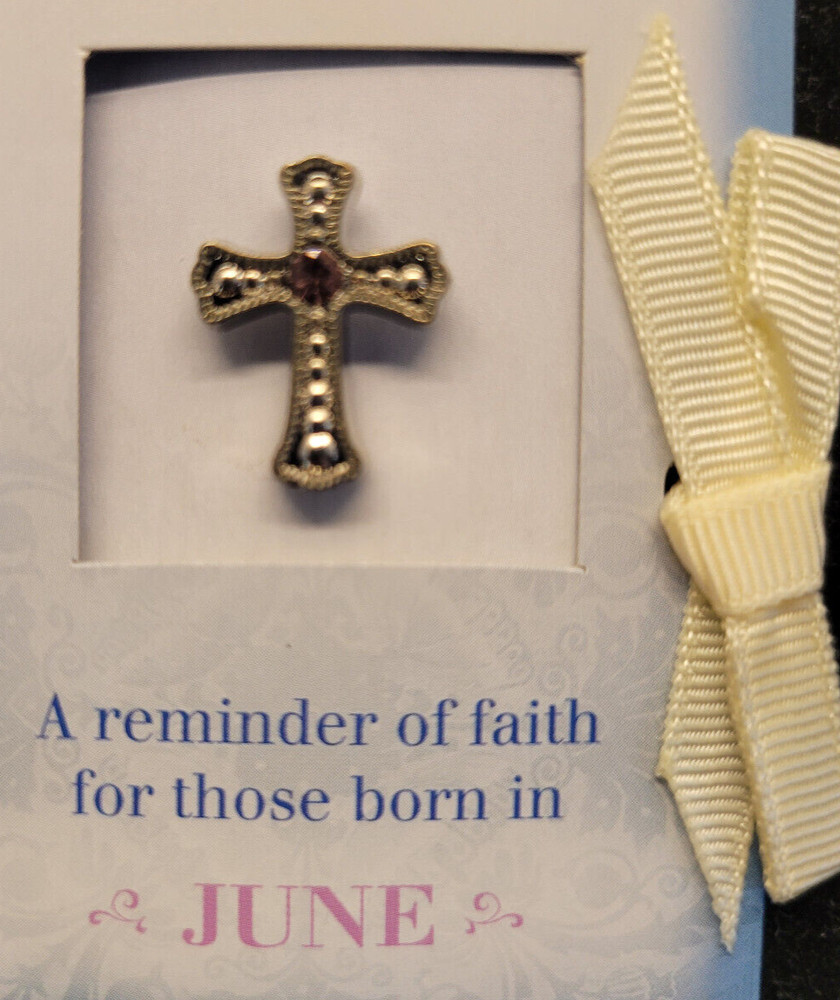 Brooch Pin Pewter Birthstone Cross for June Alexandrite .5 Inches 055
