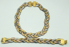 Monet Woven Necklace an Bracelet Set Gold Rose Gold Silver Vintage