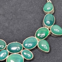 80.5g Sterling Silver 925 Green Chalcedony Statement Necklace Pear Oval Cobochon