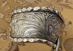 Vintage Premium Western Hand Engraved Sterling Silver Signed Moses Cuff Bracelet