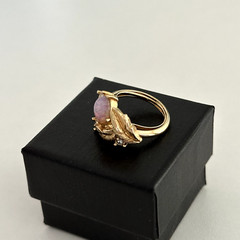 Vintage Avon Faux Fire Opal Rhinestone Leaves Gold Tone Adjustable Ladies Ring