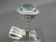 ESTATE LARGE 4.79CT DIAMOND & AAA AQUAMARINE 18K WHITE GOLD OVAL ENGAGEMENT RING