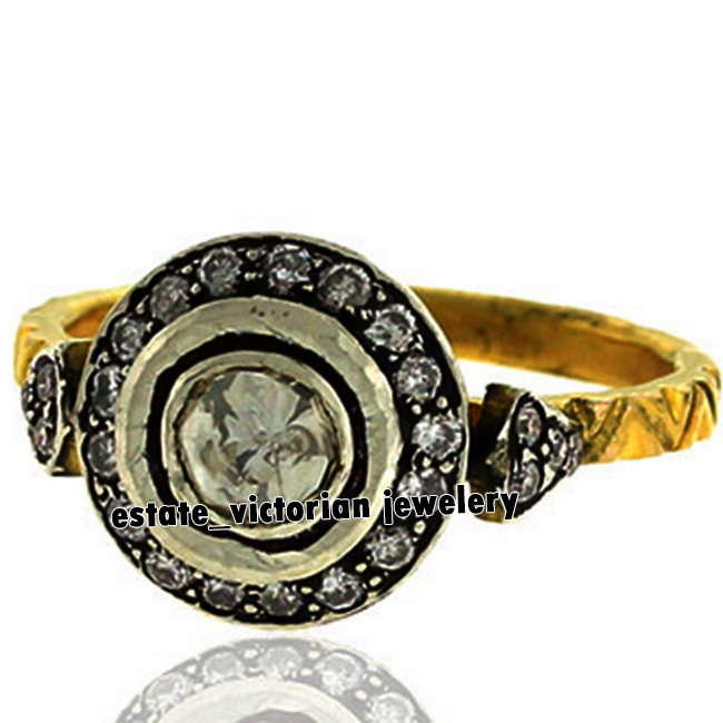 Victorian 0.66Ctw Genuine Old Mine Rose Antique Cut Diamond Silver Ring Jewelry